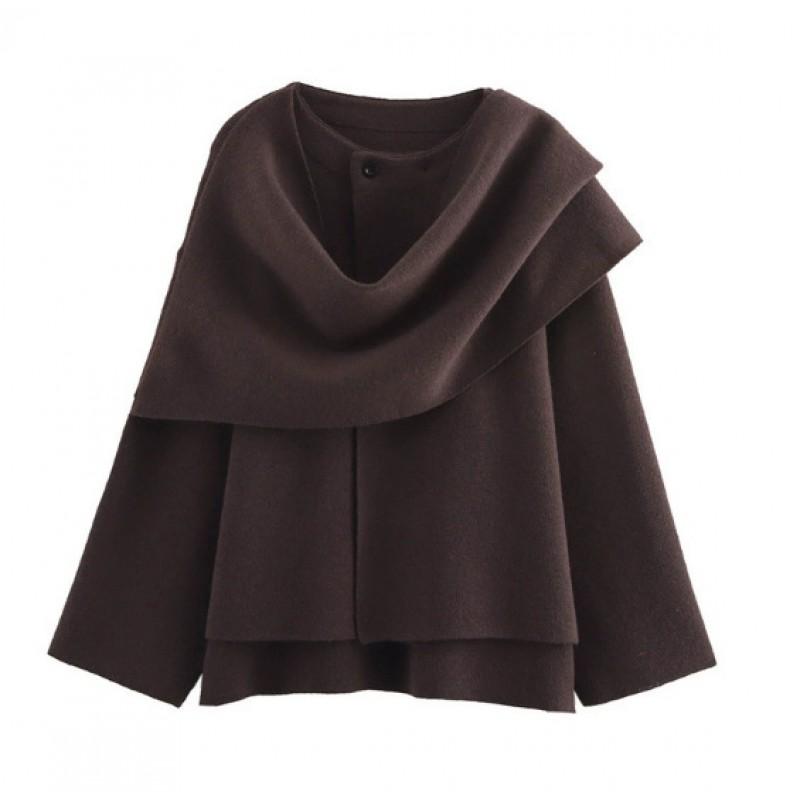 Womens Asymmetrical Scarf Knit Cropped Cardigan