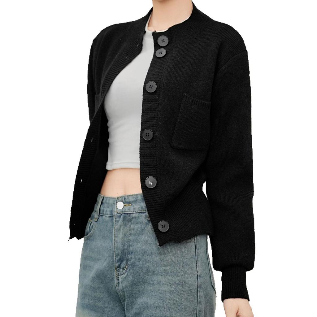 2025 Autumn/Winter Women's Petite Slim Knit Cardigan: Simple, Stylish & Casual with Pockets