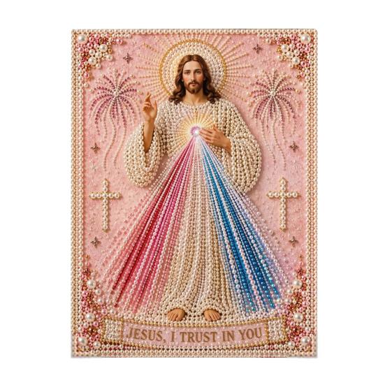 Relaxing DIY Craft Mary Pearl Painting Kit, Divine Mercy Jesus Holy Art Religious Faith-based Kit Faux Set for Adults Beginners Christian Wall A