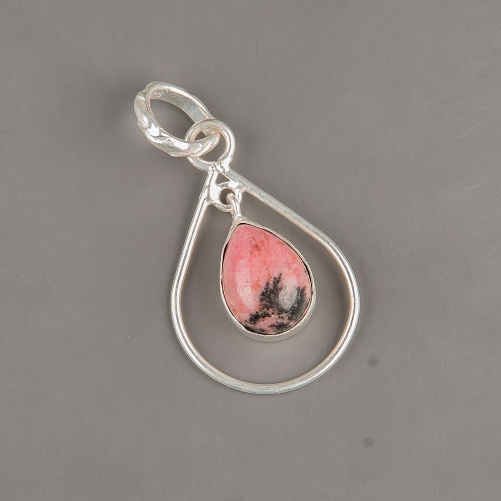 Black Rhodonite Gemstone 925 Sterling Silver Jewelry Handmade Boho Pendant 1.60" PP-3-26