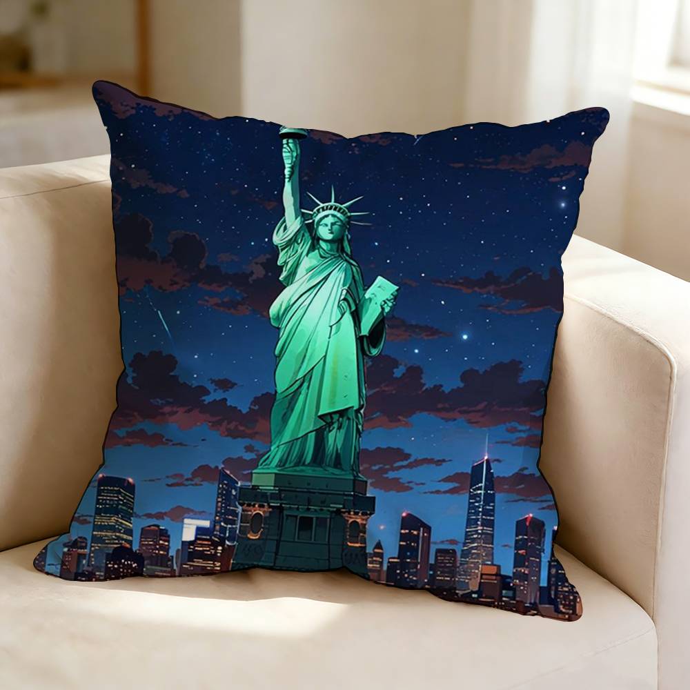 New York USA S-Statue of Liberty Square Double-Sided printed Pillow Case Bedroom Bedside Pillow Sofa Cushion Cover