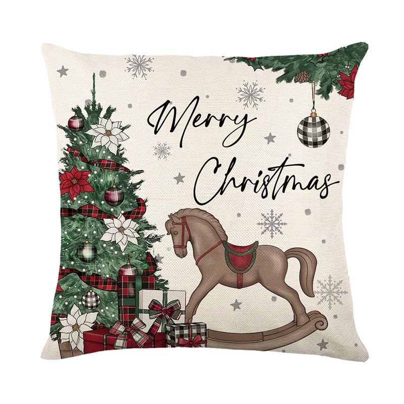 Christmas Pillowcase Decorative Linen Printed Porch Courtyard Sofa Home Decoration Pillowcase
