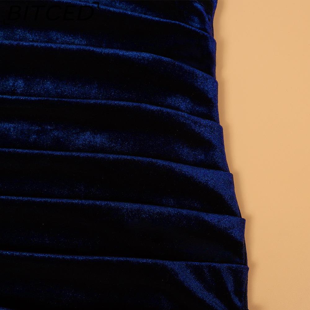 BITCED Plus Size Long Sleeve Velvet Bodycon Dress Sexy Pleated Wrap-Style Deep V-Neck Party Cocktail Gown