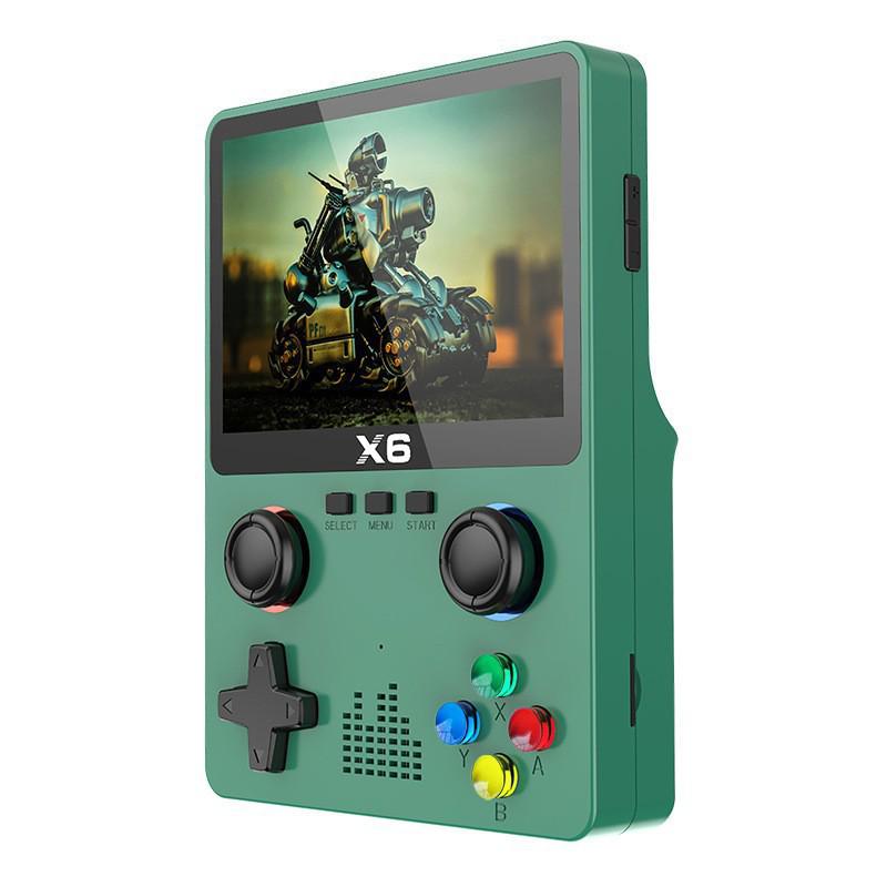 

X6 Retro Nostalgic Arcade Handheld Console with Dual Joystick, Large HD Color Screen, and Multi-Function Simulator. Green