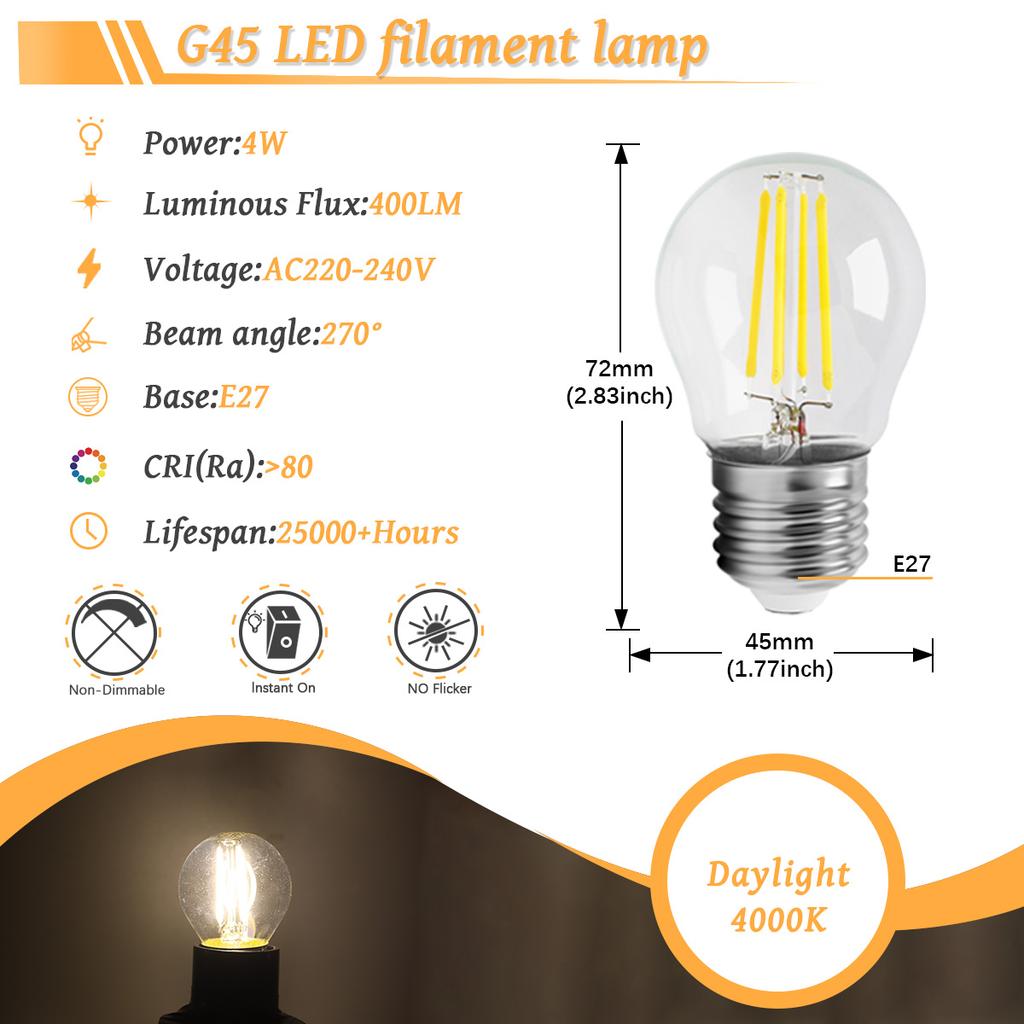 6PCS LED Filament Light Bulb Retro Edison E27 E14 B22 4000K 2700K 220V A60 G45 C37 Vintage Ampoule Incandescent Bulb Edison Lamp
