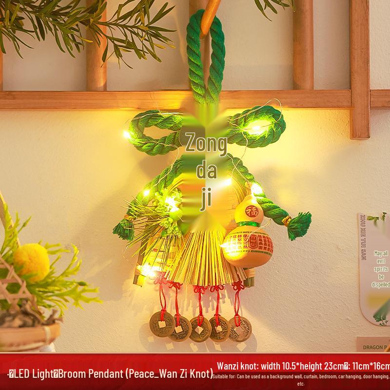 2025 Mid-Autumn Festival Broom Pendant with Wanzi Knot & Gourd Decor for Front Door