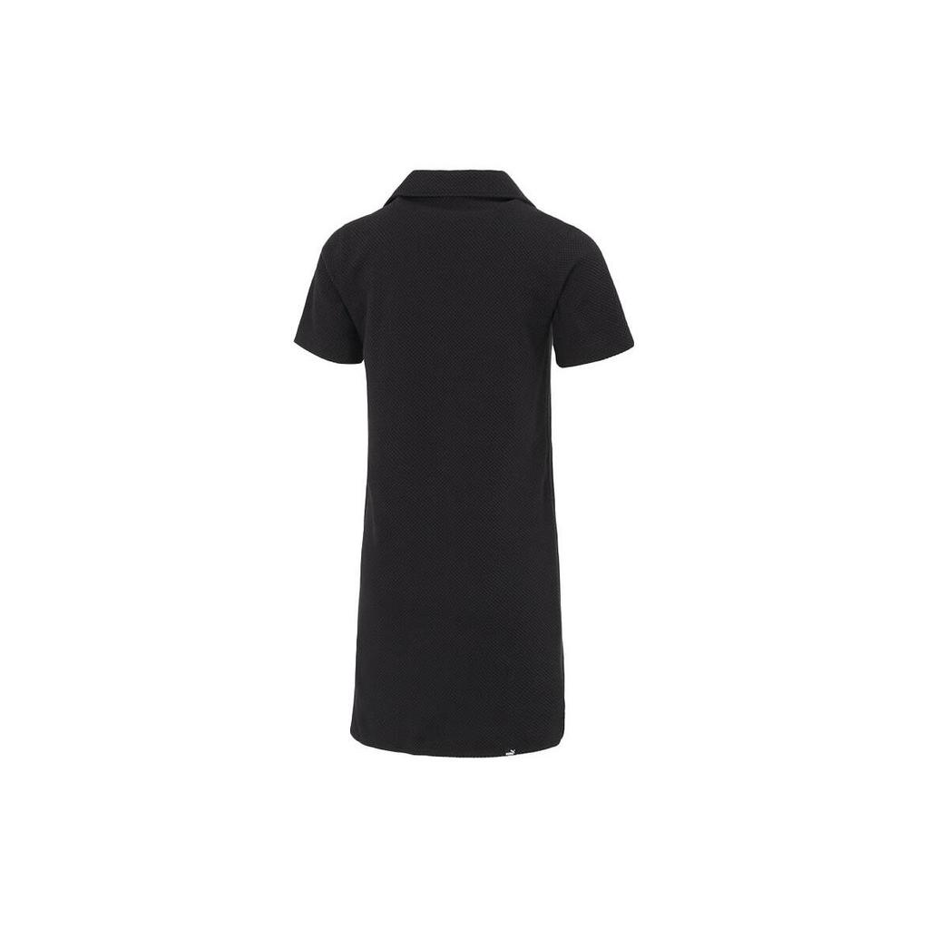 Puma Solid Color Casual Oversized Minimalist Knit Polo Short Sleeve Dress Women's Black