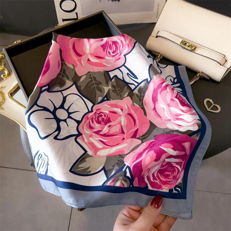 

Роскошный бренд Шарфы Женский платок Принт Шелковый сатин Хиджаб Шарф Женская бандана 70см Квадратный платок Шарфы для женщин Головной платок 70x70cm