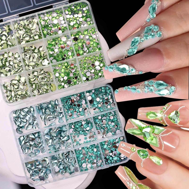 12 Grids Flat Bottom Mixed Nail Diamond 12 Color Nail Rhinestone Shiny Colorful Nail Gems Glass Stones Nail Charm