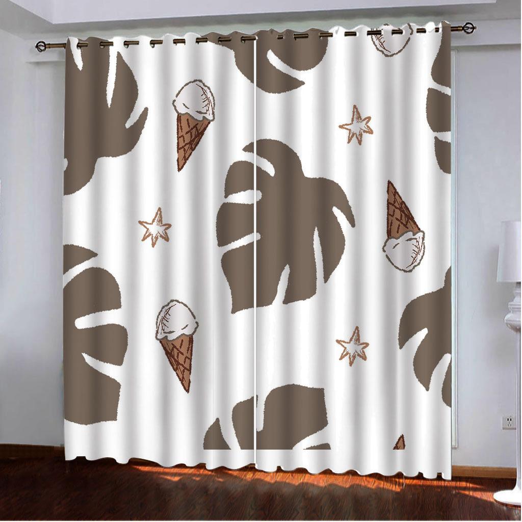 

High Density Blackout Curtains, Small Fresh Cartoon Green Plant 3D Digital Printing Blackout Curtains 140*100