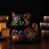Halloween Duck Figurine Midnight Witches Cat Figurine, Spooky Black Statue Indoor Tabletop Display with Pumpkin Lantern, Decoration for Home