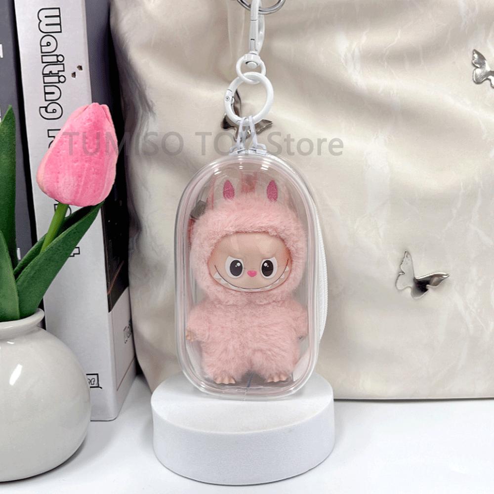 For LABUBU MONSTERS Transparent Colorful Protector Case Doll Accessories Organizer Plush Doll Display Bag Outdoor with Keychain
