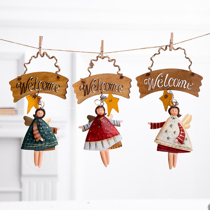 Vintage Christmas Iron Art Angel and Snowman Pendant Set