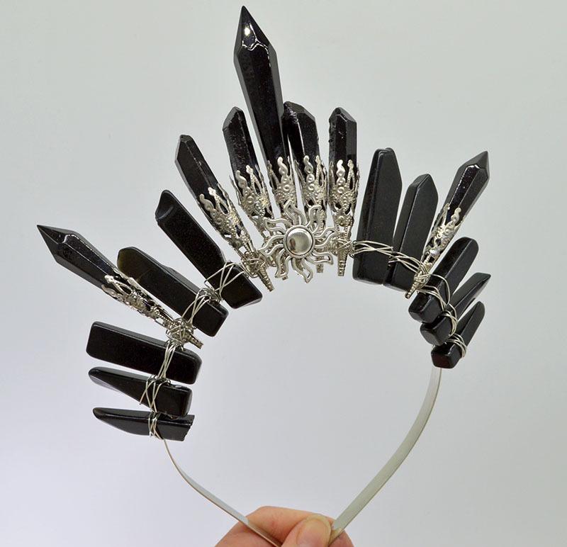 Retro Silver Moon Crystal Glass Crown Headband