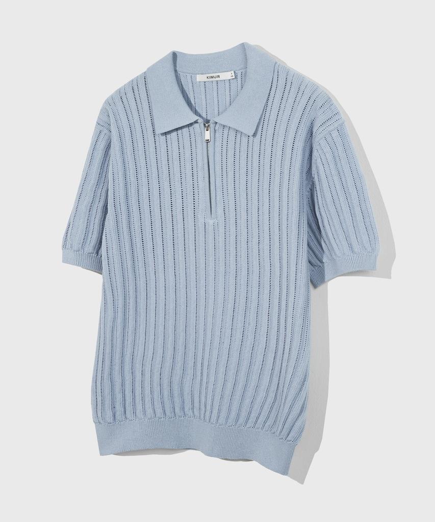 KIIMUIR Half-Zip Short-Sleeve Knit_Grayish Blue