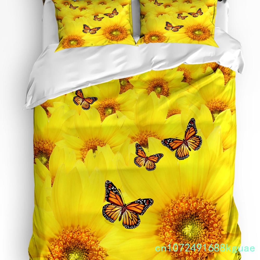 Butterfly Flowers Vintage Style 3pcs Bedding Set For Bedroom Double Bed Home Textile Duvet Cover Quilt Cover Pillowcase