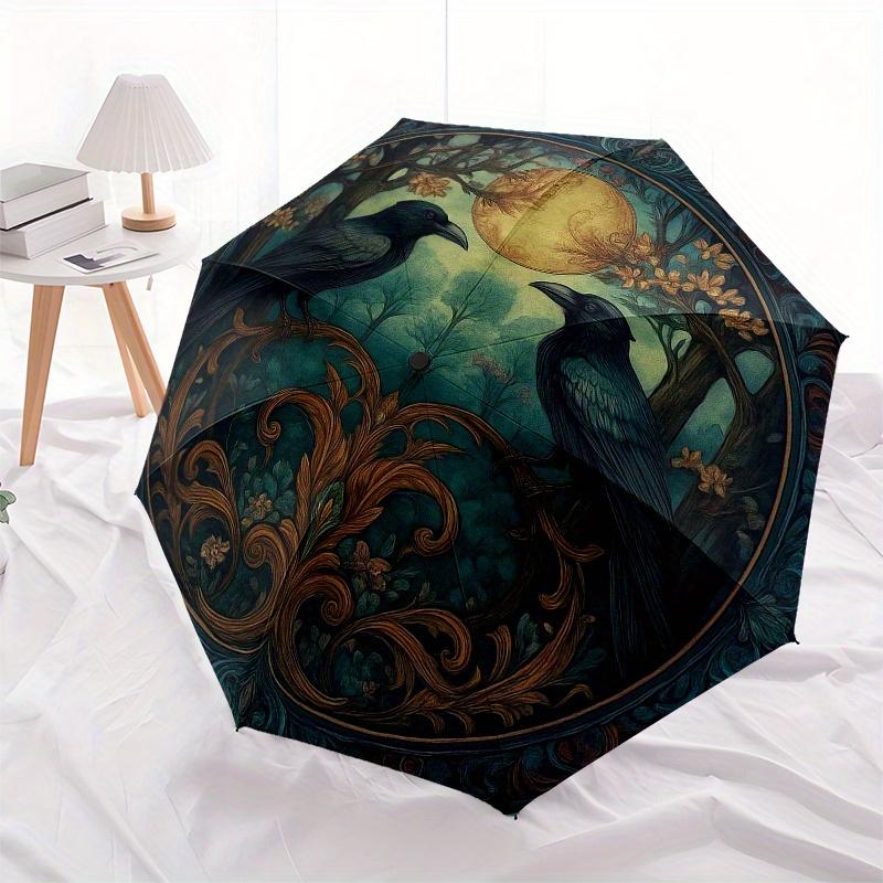 Full Moon Raven Art Print: Mystical Forest DecorUmbrella, Portable 3-Fold Compact Umbrella for Men & Women Gift