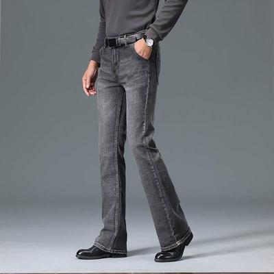 Jeans Elásticos de Cintura Alta para Hombre Diseño Clásico Jeans Acampanados Jeans Grises para Hombre