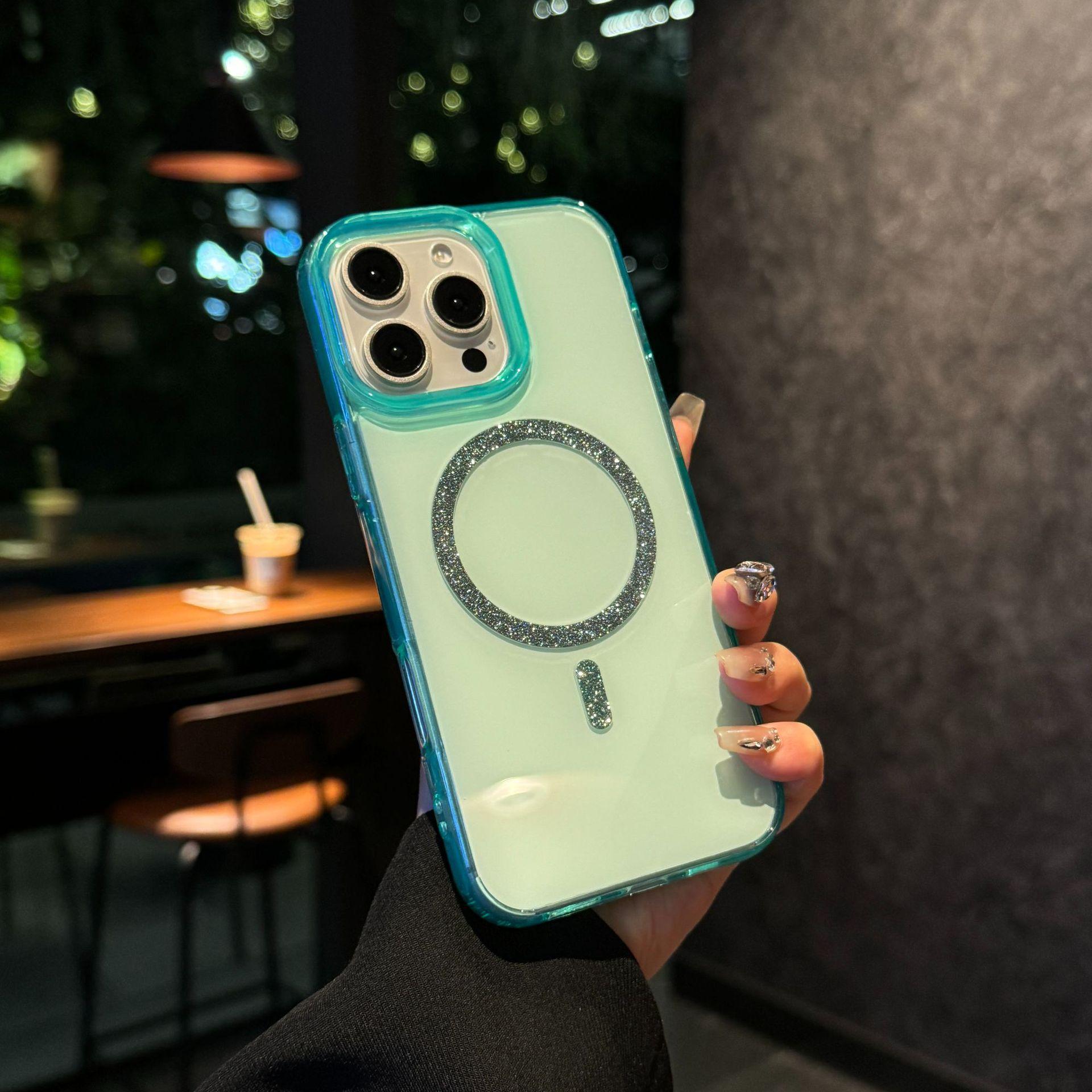 

Applicable To IPHONE16proMax New Flash Powder Magnetic Suction Phone Case Ins Wind Apple 15 Anti Fall Protection Case 14 iPhone12proMax