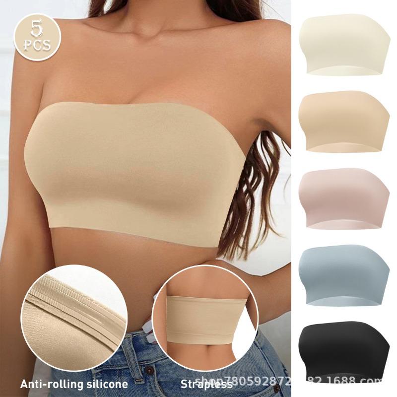 Women's Beige Seamless Strapless Bandeau Bralette Invisible Tube Top