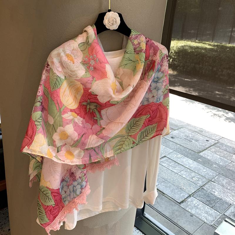 Silk Scarf Women'S Summer Sun Protection High-End Shawl Scarf Versatile Light Luxury Bali Yarn Women'S Printed Silk Scarf Shawl