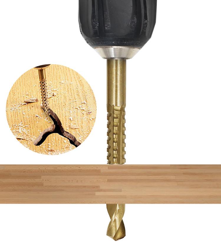 6-Piece Titanium-Plated Pagoda Step Drill Bit Set with Triangle Shank for Woodworking and Grooving