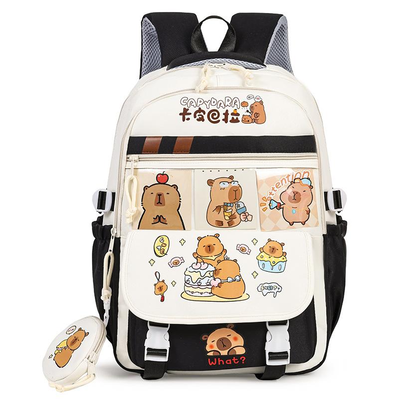 

Школьный рюкзак новый капибара милый мультяшный для учеников начальной и средней школы рюкзак большой вместимости с уменьшением нагрузки японский рюкзак для отдыха чёрный