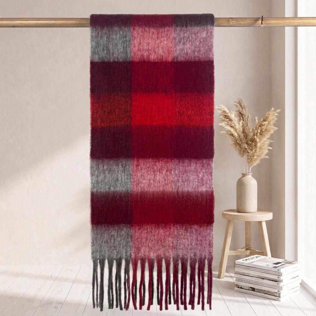 Women's High-Grade Colorful Plaid Mohair Scarf - Thick, Warm, and Versatile for Winter
