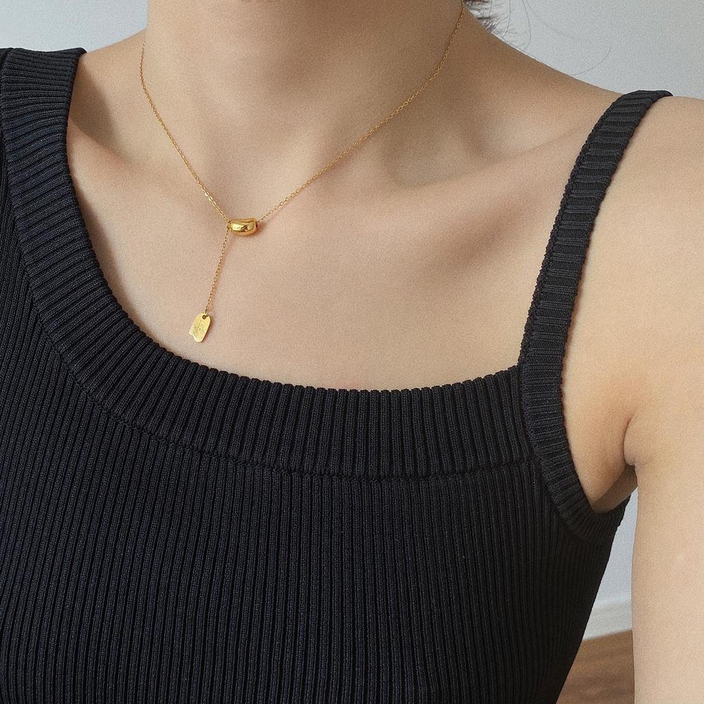 Lucky Design Titanium Steel Lentil Clavicle Necklace - High-end Light Luxury Fringe Accessory for Women