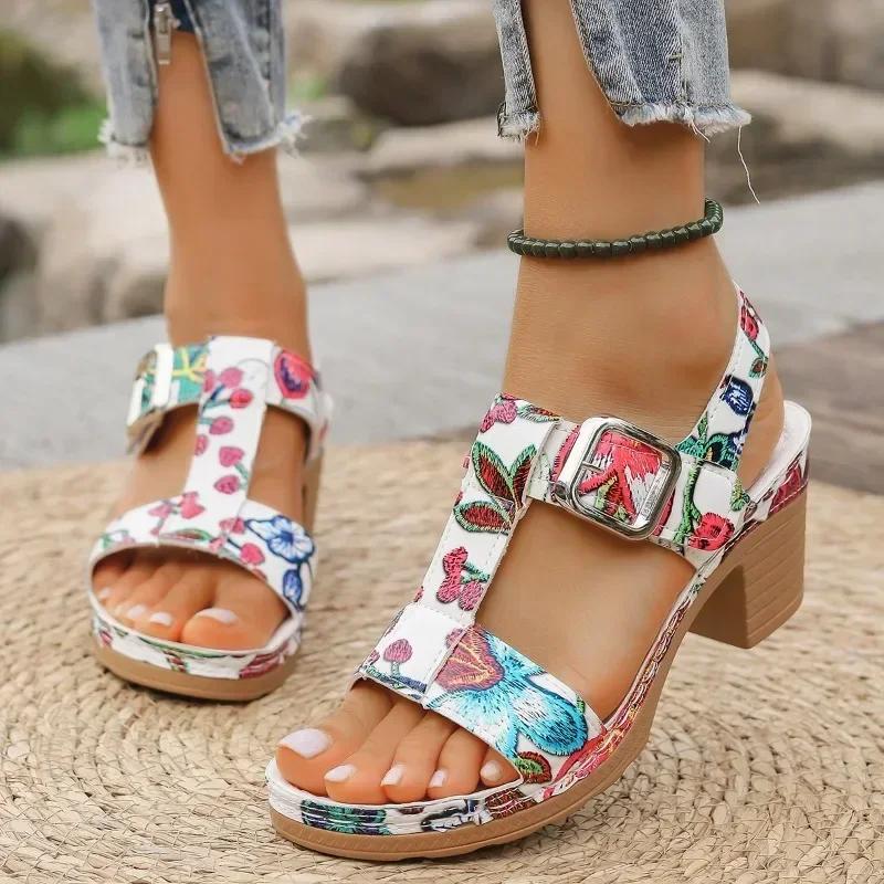 

Fashion 2025 Hot Sale Ladies Shoes Buckle Women s Sandals Summer Open Toe Mixed Colors Outdoor Large Size Casual Chunky Heels Sandals 36