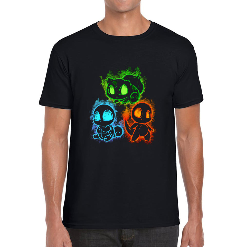 Pokemon Cool Evolutions Minimalistic Pokémon Kanto Starters Bulbasaur, Charmander, Squirtle, PikachuAndEevee Mens Tee Top 3XL