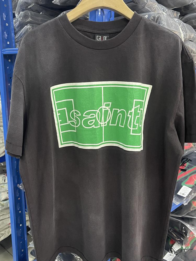 

Saint SS Highquality Crack Pattern Letter Print Washed Vintage High Street Casual Loose Cotton Street Oversize Tshirt S