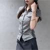 Retro Kariertes Kurzarmhemd für Damen Sommer Neues Temperament Hemd Slim Fit Top