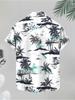 Herren Freizeit-Kurzarmhemd, Mehrfarbig, Verschiedene Größen erhältlich, Polyester-Material, Kokospalmen-Musterdruck, Geeignet für den täglichen Gebrauch,