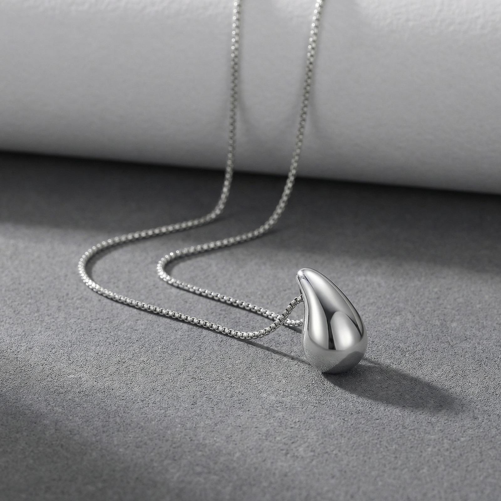 

Stainless Steel Metal Water Drop Pendant Necklace Minimalist Women s Fashion Long Necklace Sweater Chain Jewelry Gift 75cm
