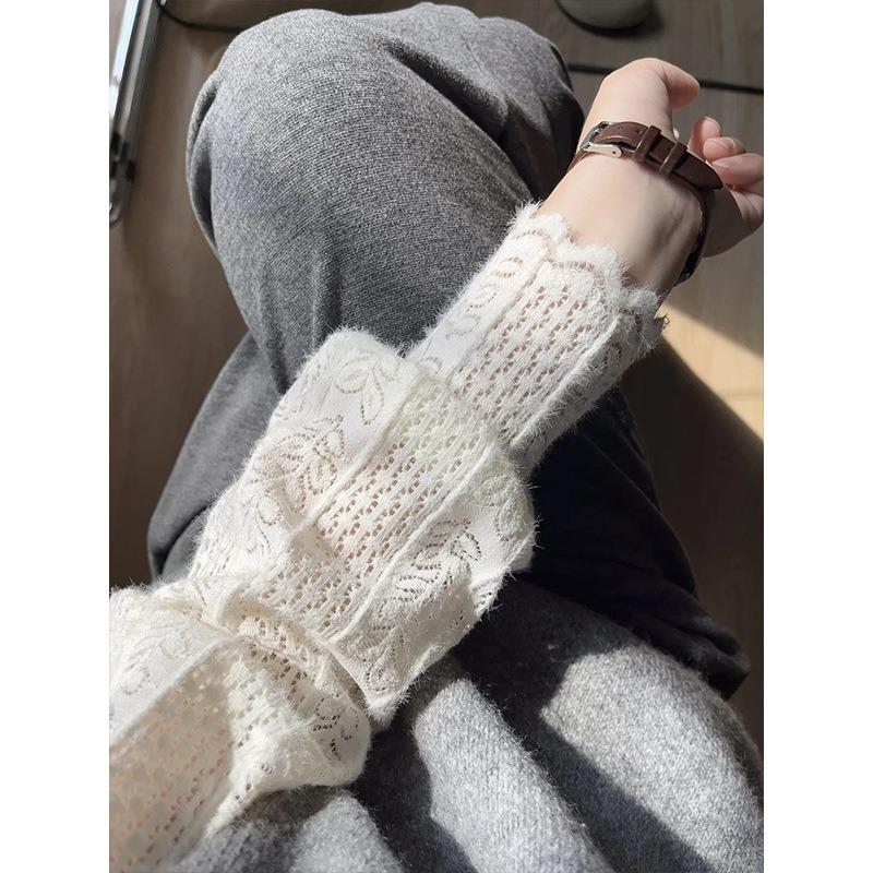 Semi-turtleneck Lace Hollow Top Women's Spring Temperament Stacked Long-sleeved Bottomed Shirt