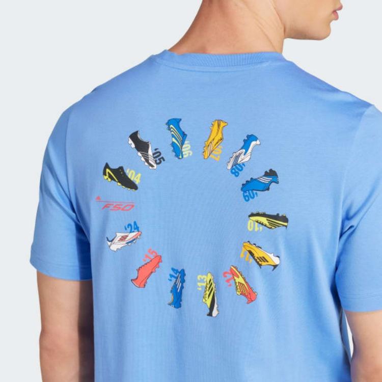 Adidas Printed Pattern Pullover Crew Neck Short Sleeve T-Shirt Men Tops Light-Blue JN4951