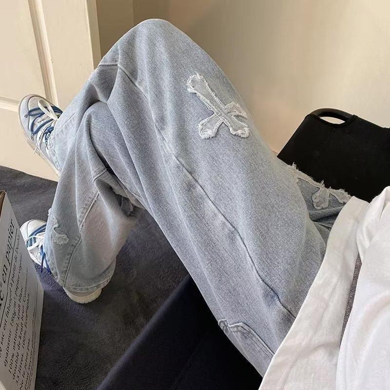 

Чоловічі вільні широкі прямі брюки Cross Jeans 2022 року – вулична мода весна/осінь. L синій