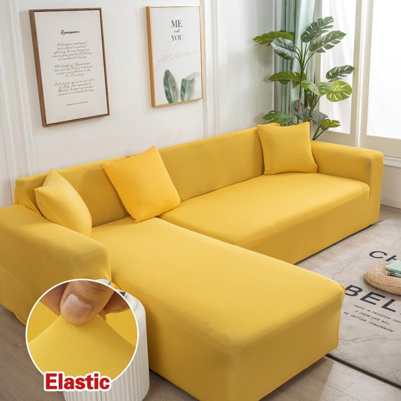 Solid Color Corner Sofa Cover Elastic Thin Fabric Sofa Covers for Living Room Pets L shape Sofa Need Order 2 pieces Slipcover