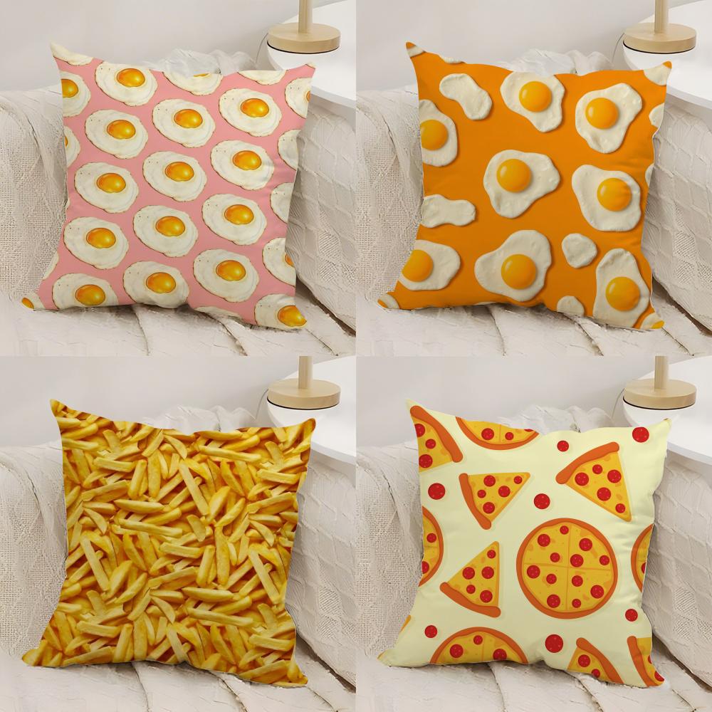 Fried Egg Pizza Waffle Cushion Cover Silky Short Plush Double-Sided Printed Pillow Case For Sofa All Seasons Home Decor Gift