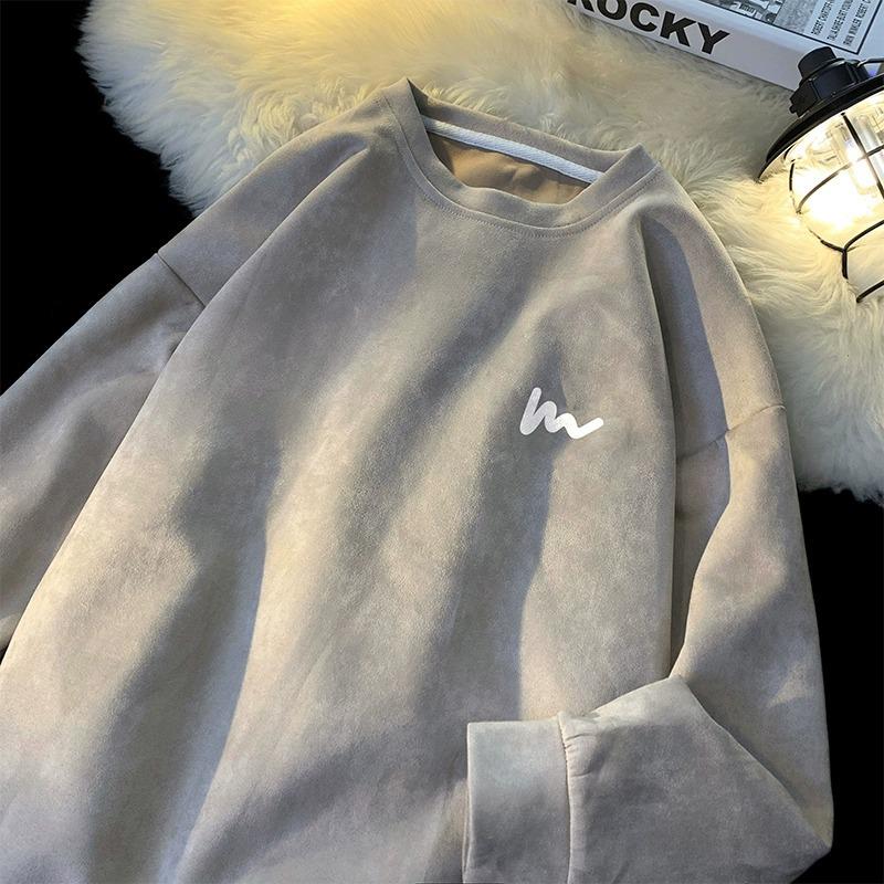 Hua Men's Heavyweight Embroidered Cotton Hoodie - Trendy Spring/Autumn Student Style, Loose Fit Long Sleeve
