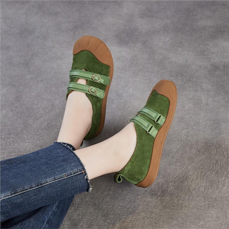 Johnature Retro Loafer mit weicher Sohle Echtes Leder Runde Spitze Flach Damen Flache Schuhe