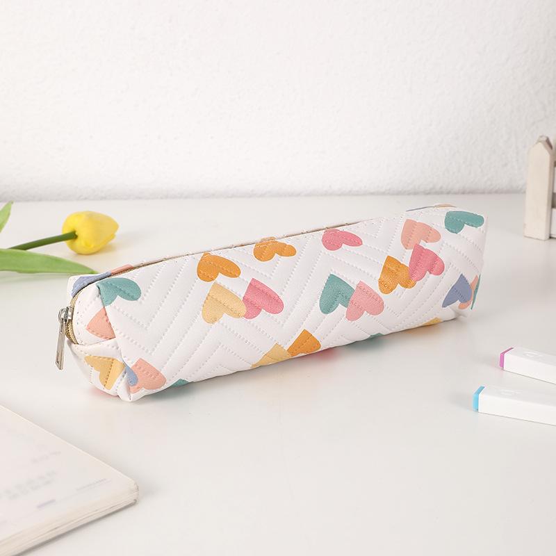 

Мультяшный пенал в форме сердца - Милый ПУ чехол на молнии для студентов и детей белый