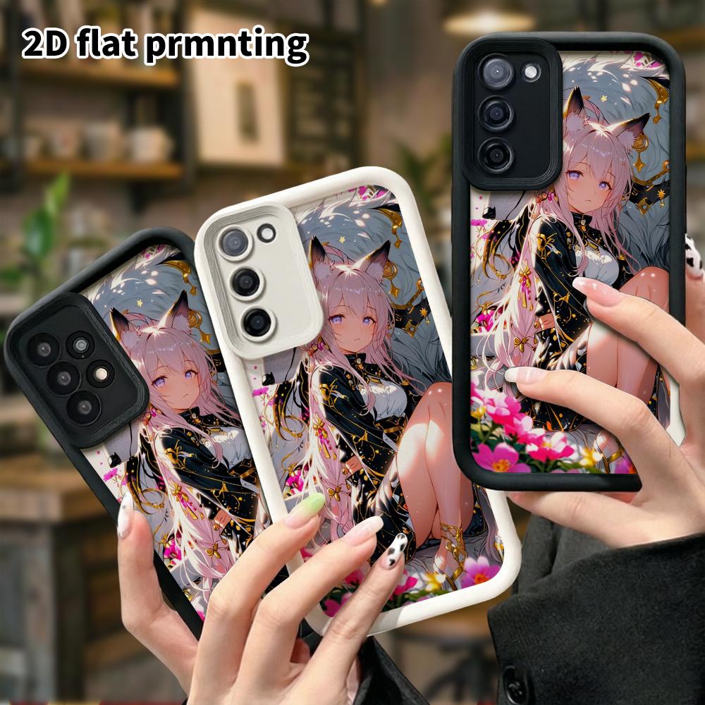 Phone Case: 2D Flat Samsung Galaxy A34 A35 M05 M06 S20 S22 S21 FE Plus 5G Tiered Protective Case, Girl with White Wolf, Christmas and Halloween Gift