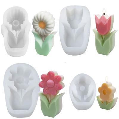 Different Shapes 3D Flower Silicone Candle Mold DIY Sunflower Candle Making Kit Handmade Soap Plaster Cake Baking Supplies