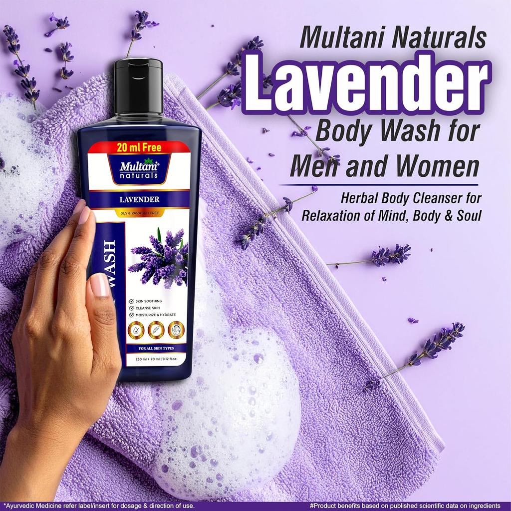 Multani Naturals Lavender Body Wash 270 Ml Herbal Cleanser With Lavender Oil Relaxing Unisex Shower Gel For Soft Skin
