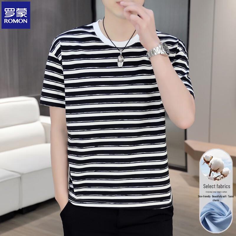 ROMON Men's Striped Casual Short-Sleeve T-Shirt