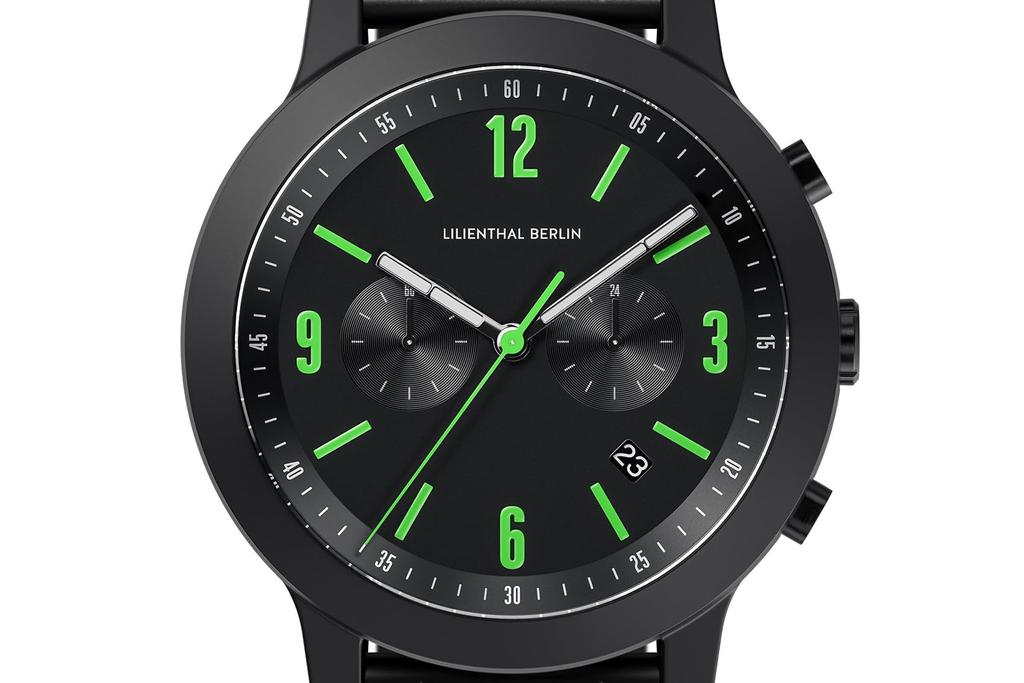 Lilianthal Berlin Chronograph Watch with Date Made in Model Black Men's Display, Germany, C02-004-B040C,