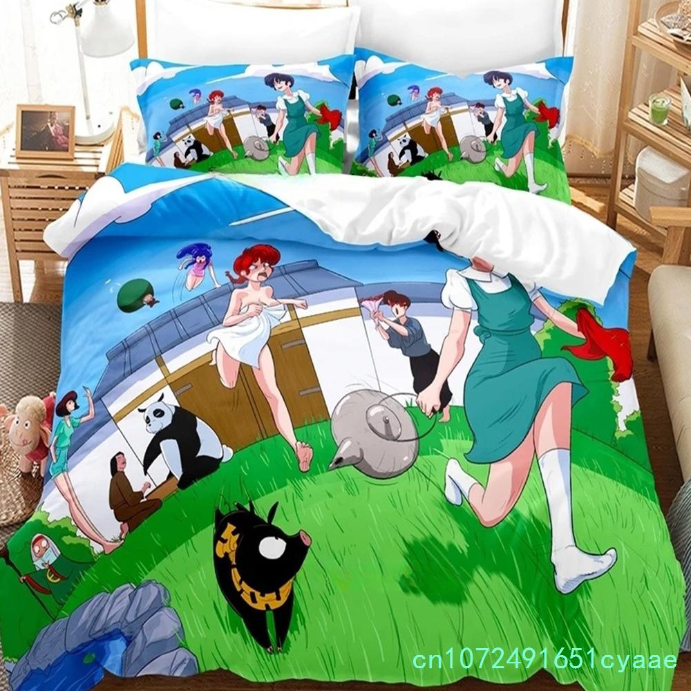 Ranma 1/2 Bedding Set Single Twin Full Queen King Size Bed Set Adult Boys Bedroom Duvetcover Sets 3D Print Anime Bed Sheet Set
