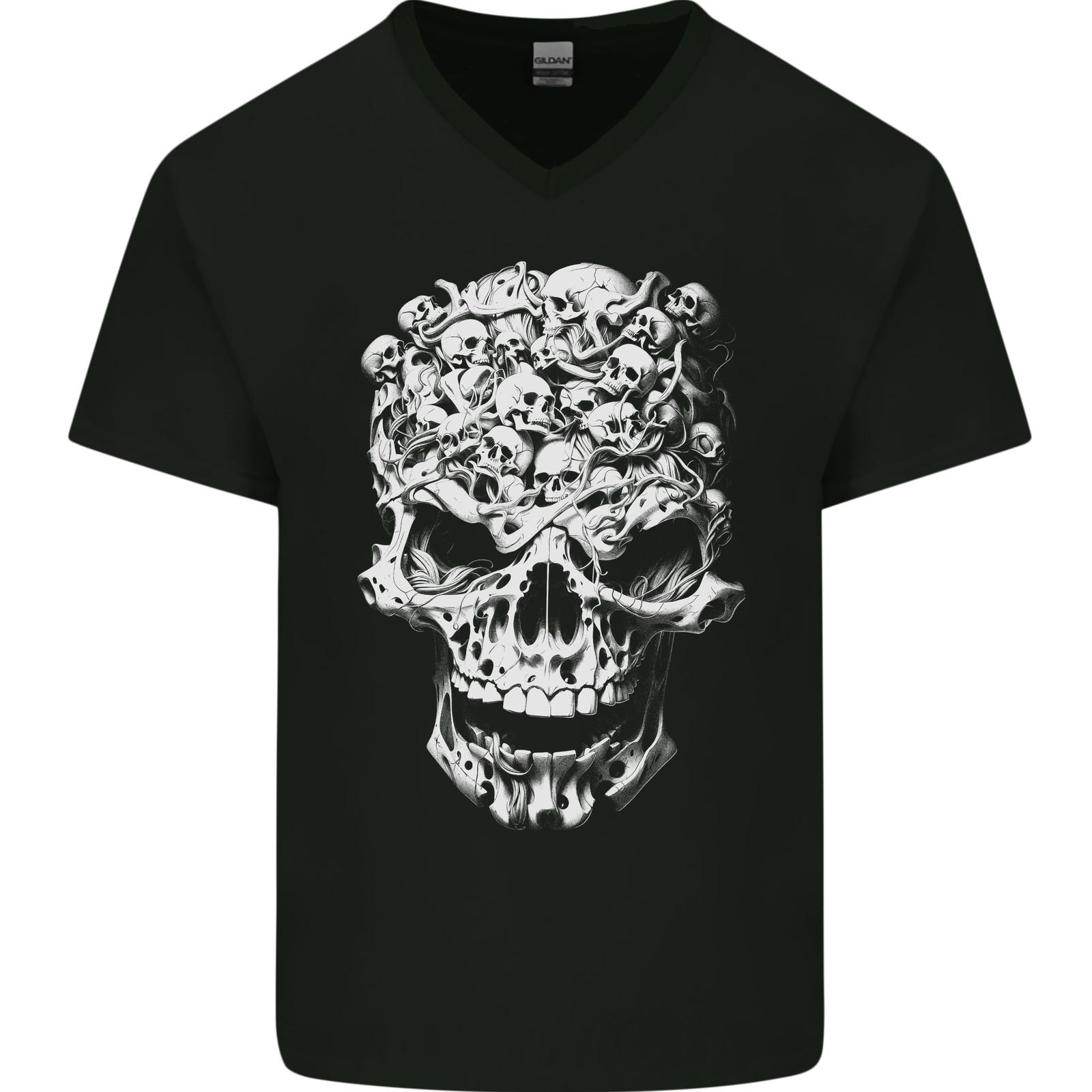 Skull Made of Skulls Heavy Metal Rock Music Mens VNeck Cotton T-shirt XXL